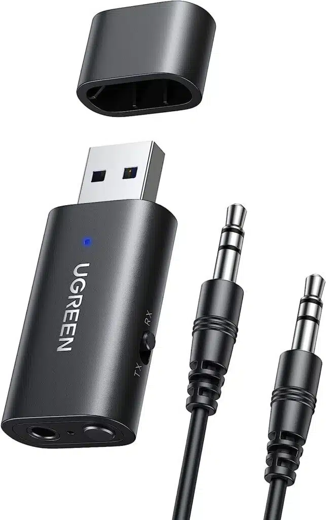 UGREEN USB Bluetooth 5.1 Adaptador Bluetooth para TV con 3.5mm Cable de Audio 2 en 1 Receptor y Transmisor Bluetooth para Televisión PC Amplificador Coche Móvil Altavoces Auriculares Bluetooth