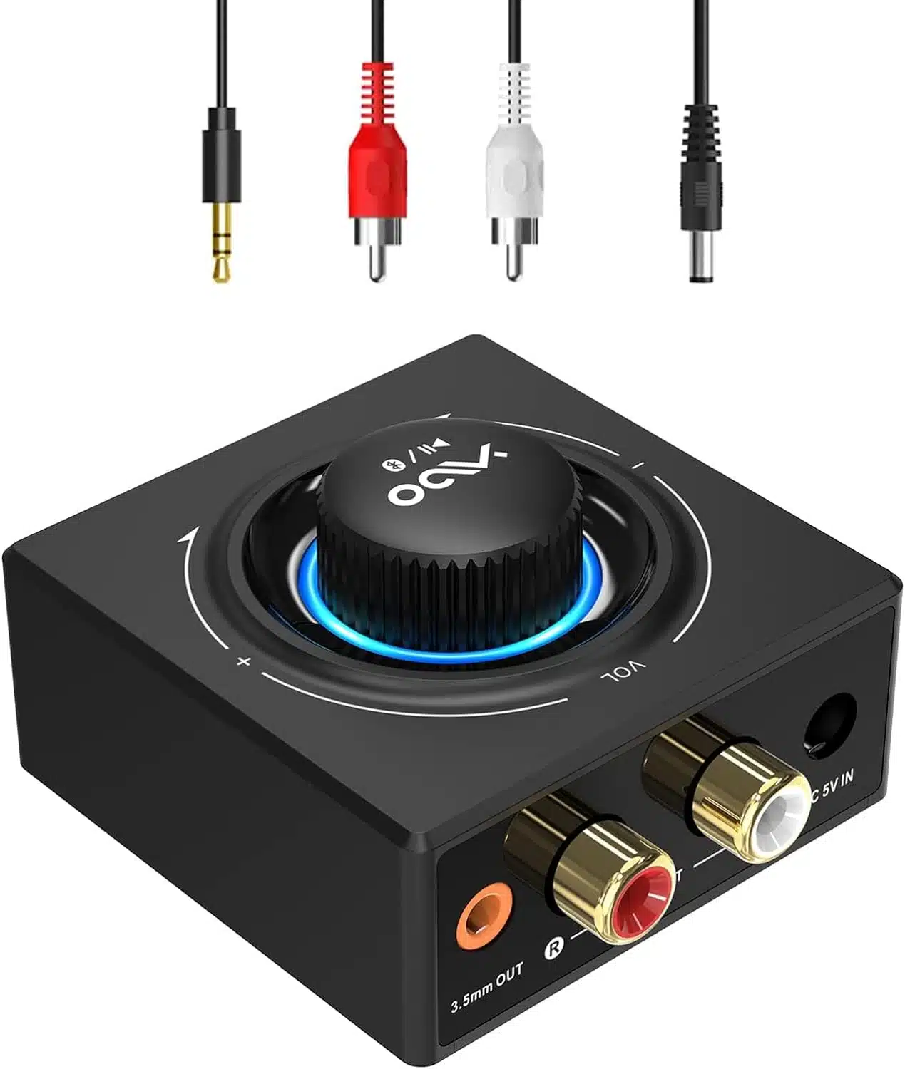 YMOO Bluetooth receptor de audio, Adaptador Bluetooth con Control de Volumen, HiFi SBC AAC Receiver para Estéreo/Altavoz/Teléfono/PC/Tableta/Portátil, Salidas 3.5mm Jack y RCA